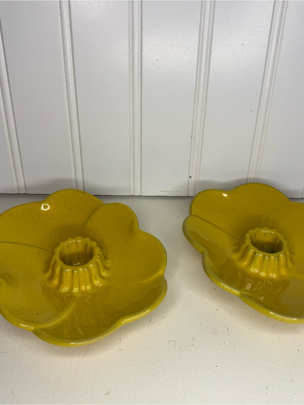 VINTAGE Frankoma Pottery Plainsman Autumn Yellow Candlestick Holder Set